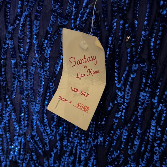 Fantasy by Lisa kane. 100 percent silk dress. Royal blue sequence - Picture 9 of 9